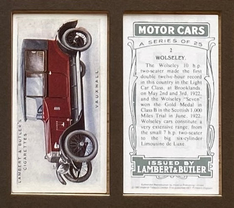 Motor Cars 1st Series 1922 Lambert & Butler (Reprint 1988)